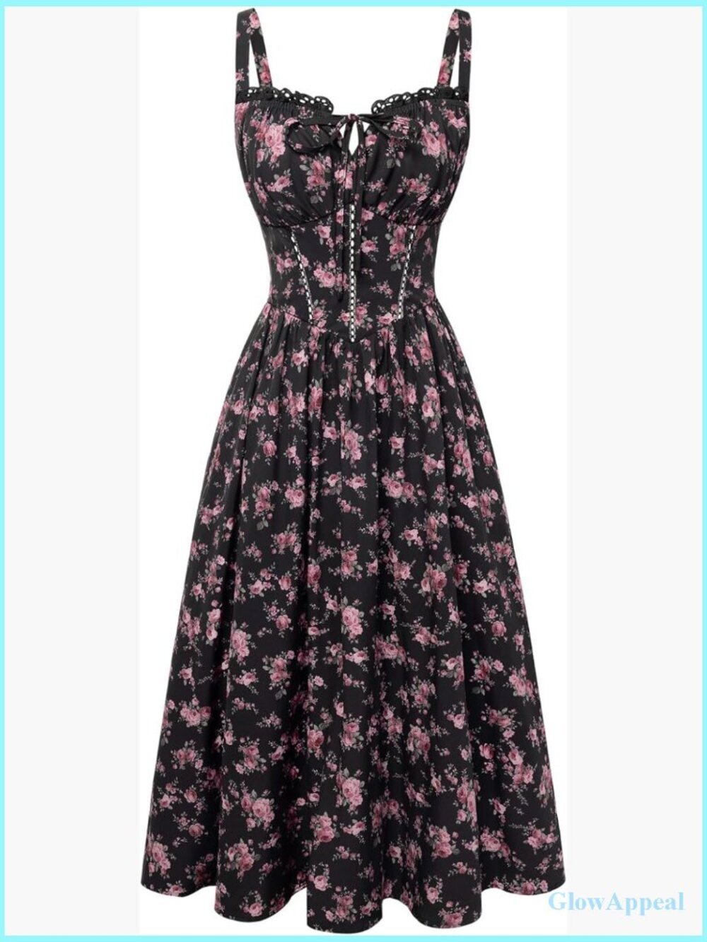 Women Floral Corset Dress A-Line Midi Sundress with Pockets Square Neck Smocked